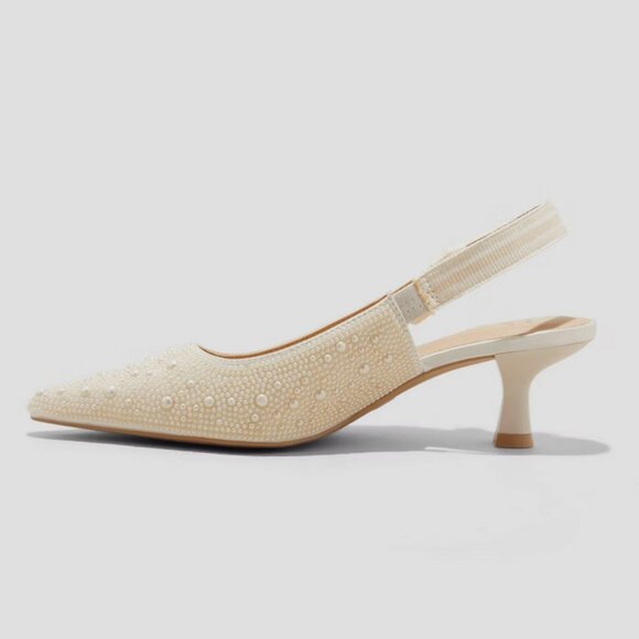 Women's Milan Pearl Slingback Heels - A New Day Ivory 9 - Picture 6 of 6